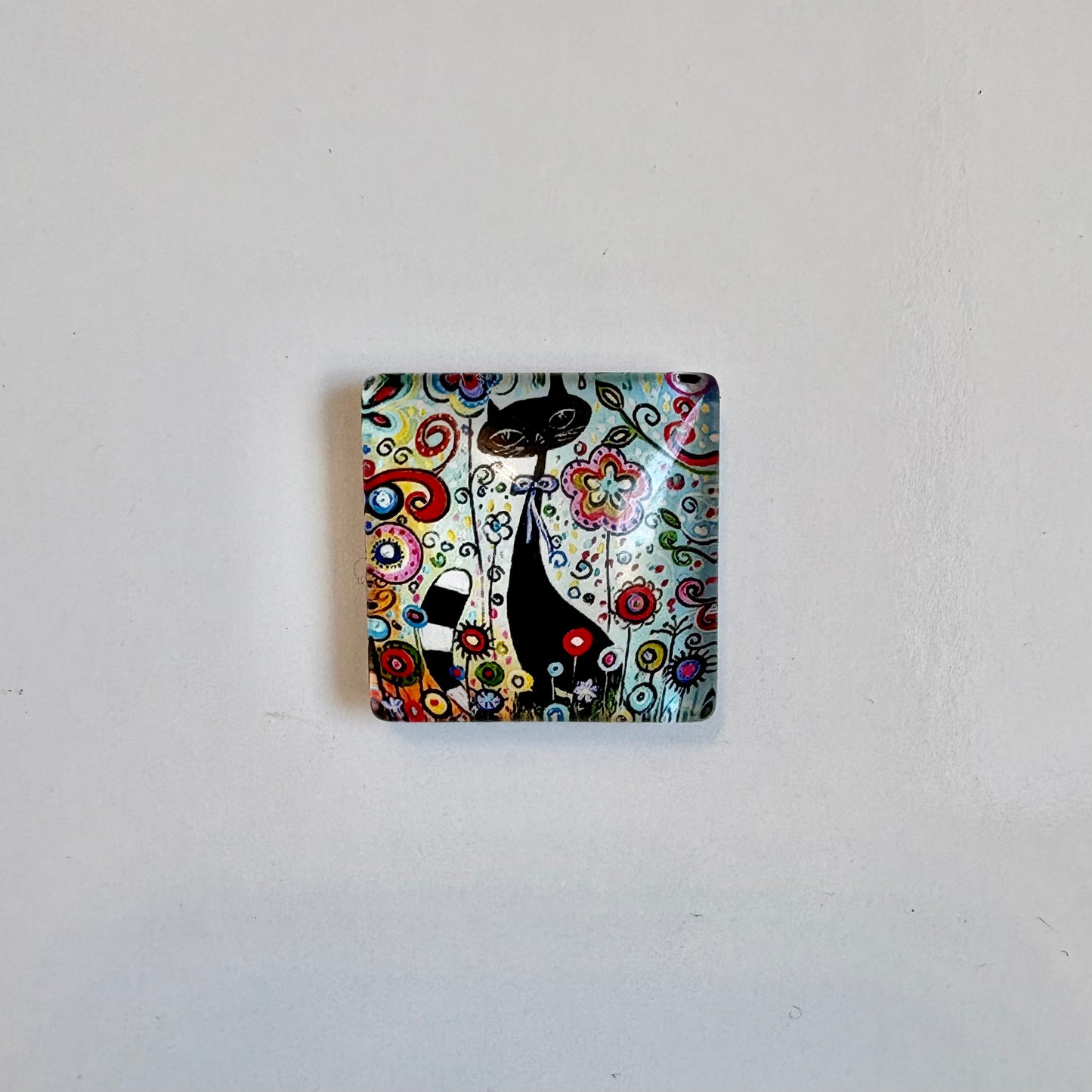 Black Cat Floral Square Crown