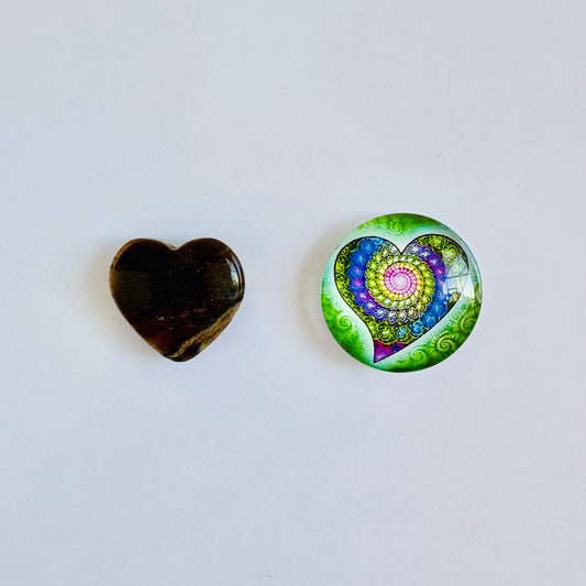 Tiger's Eye/Green Heart Magnet Set